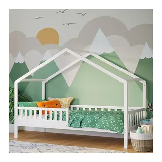 Bellabino Hausbett Vils 90x200 cm mit Rausfallschutz & Lattenrost (ohne Schublade, optional mit Matratze), Kinderbett auch verfügbar mit Gästebett/Schublade weiß