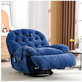 Merax TV-Sessel mit Vibration und Wärmefunktion, Relaxsessel mit Fernbedienung, Massagesessel mit 360° Drehfunktion und Timer, Fernsehsessel blau 92 cm x 104 cm x 100 cm
