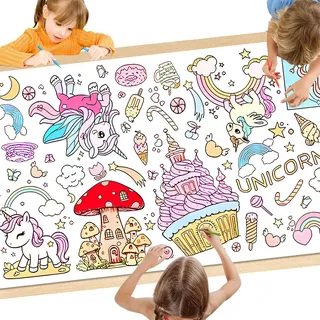 Ausmaltischdecke 183x76 cm,Einhorn Tischdecke zum Ausmalen,Papier-Tischdecke zum Ausmalen,DIY Papier Ausmal tischdecke,Einhorn maltischdecke für Familienfeiern Partys und Bastelaktivitäten