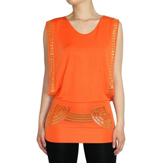 dy_mode Longtop Damen Long Top Mit Gold Glitzer Party Shirt Sommertop in Unifarbe, mit Rundhalsausschnitt orange
