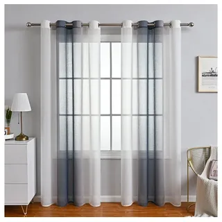 TUWENA Gardine 2er Farbverlauf Vorhänge Gardine, Mit Ösen Transparente Voile Gardine grau