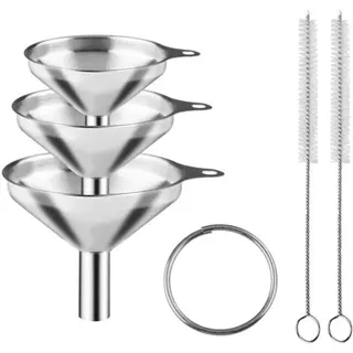 Edelstahltrichter, 3-teiliges Küchentrichter-set, Kleiner Trichter Mit Reinigungsbürste Und Hebering Zum Umfüllen Von Flüssigkeiten, Öl, Saft Und Marmelade