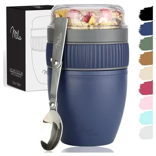 Milu Müslibox Milu Müslibecher To Go Kunststoff 400 ml, auslaufsicher, Müslimax Set blau