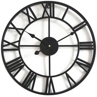 Taodyans Vintage Wanduhr Ohne Tickgeräusche Große Römische Ziffern 40cm Wanduhr Metall Skelett Uhr Wohnzimmer Küche Cafe Geschenk (Schwarz)