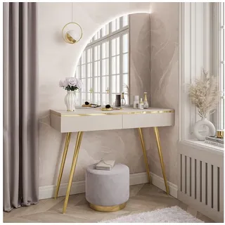 ALLHOUSE24 Schminktisch LAURA Kaschmir Halbmondspiegel mit LED-Beleuchtung gold MetallBeine (1x Konsolentisch, 1x Spiegel), Breite 102 cm grau