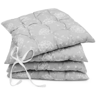 Amilian Stuhlkissen 40x40 mit Bändern - 4er Set Sitzkissen - Outdoor Indoor - Sitzauflage, waschbar grau