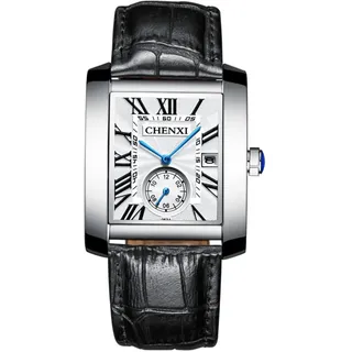 JewelryWe Herren Armbanduhr, Retro Kalender Analog Quarz Uhr mit Rechteckig Römischen Ziffern Zifferblatt und Leder Armband, Farbe: Schwarz