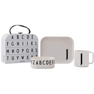 Design Letters Eat & Learn Tritan Suitcase Geschenkset für Baby und Kinder (Weiß) - J - BPA-frei, Enthält 3 Stück, 1 Teller, 1 tiefer Teller & 1 Tasse, Erhältlich von A-Z, Drop-safe, spülmaschinenfest