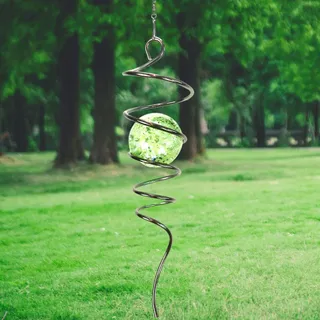 LJLIFART Gazing Ball Spiral Dekoratives Windspiel 33 cm mit Drehhaken und 5,1 cm Glühen Glaskugel, einzigartiges Geschenk und hängende Dekoration für Innen- und Außenbereich, Gartendekoration