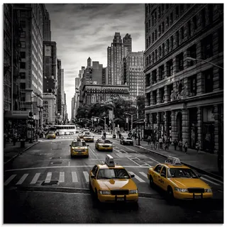 ARTland Wanddeko Glasbilder Wandbild Glas Bild einteilig Quadratisch Amerika New York City Manhattan Avenue 5 Schwarz Weiß Verkehr Taxi S8PV