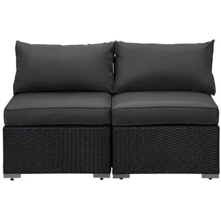 MEXO Gartenlounge-Set Balkonmöbel Rattan Modulsofa mit liegefunktion outdoor wetterfest, Relax-Sitzkissen, Polyrattan Loungesessel für Balkon Ter... - Schwarz/Dunkelgrau