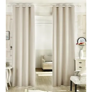 Woltu 488-2, 2 x Gardinen Vorhang Blickdicht mit Ösen, 2er Set leichte & weiche Verdunklungsvorhängen für Wohnzimmer Schlafzimmer Tür, 135x245 cm, Crème