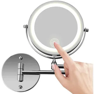Doppelseitiger, Led-beleuchteter Wand-schminkspiegel, 10-fache Vergrößerung, Badezimmerspiegel, 350° Drehbar, Usb-ladeanschluss, Ausziehbarer Arm, Chrom – Sonstige