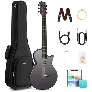 Enya Akustik-E-Gitarre Nova Go SP1 Elektroakustische aus Kohlefaser 35'' | AcousticPlus Tonabnehmer/Zubehör/ Reisegitarre für Erwachsene, Anfänger(Schwarz)