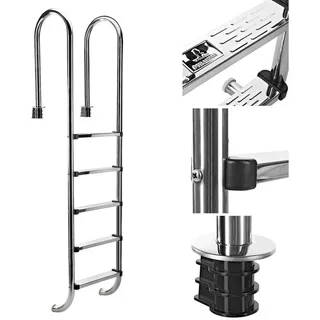 Melko Poolleiter Beckenleiter Sicherheitsleiter Poolleiter Edelstahl Schwimmbadtreppe (Stück), Edelstahl V2A silberfarben 5-stufig