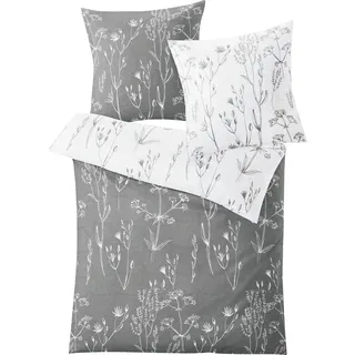 KLEINE WOLKE Savannah Blumen Baumwolle Grau 155 x 220 cm + 2 x 80 x 80 cm