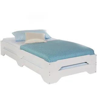 IDIMEX Stapelbett 2er Set Gästebett Ronny Einzelbett Stapelliege Kiefer massiv weiß Bett 90x200 cm Kinderbett Jugendbett