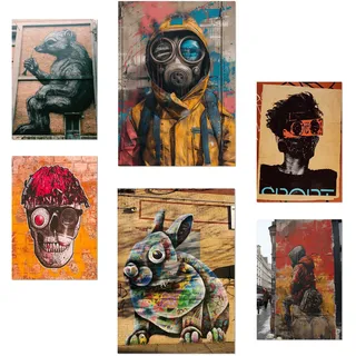 POSTER Set Mit 6 Graffiti, Straßenkunst Im Banksy In Brauntönen A3 & A4 Rahmenlos