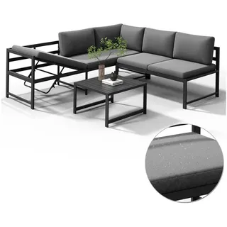 MuCoLa Sitzgruppe Aluminium Lounge Ecksofa mit Liegefunktion wetterfest Grau Tisch Balkonmöbel Outdoor
