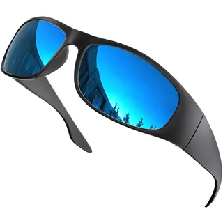 grinderPUNCH Superdunkle CAT 4 Sonnenbrille Mit Polarisierten Blackout-Gläsern Für Lichtempfindlichkeit Und Migräne-Linderung Umlaufendes Design - Matte/Blue Mirror - L