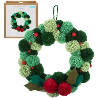 Trimits Grüner Pompom-Kranz-Set, zum Selbermachen von Weihnachtsdekorationen, Haustür-Girlande, Herbstkranz 31 cm