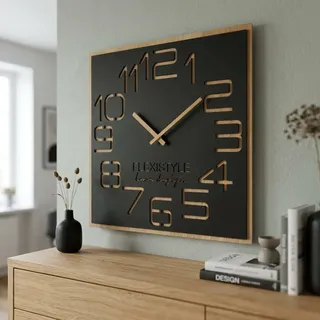 Flexistyle Wanduhr 60,0 cm Holz Digits ECO schwarz