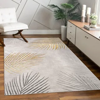 Paco Home Teppich Wohnzimmer Kurzflor Blätter Floral Regenbogen Geometrisch Grösse 160x230 cm - gold,