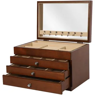 CLEADONG Schmuckkasten aus Holz, Schmuckkoffer Mit Spiegel, Groß Schmuckkästchen mit schubladen und Vintage Geschnitzte Blume Geschenk für Mutter, Ehefrau Freundin ﻿