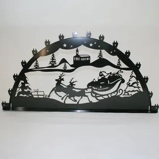 Außenschwibbogen Schwibbogen Lichterbogen 16 flammig/Metall - Motiv: Weihnachtsmann - Farbe: schwarz (1,5 Meter)