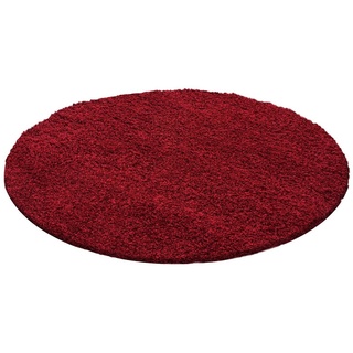 Hochflor-Teppich Shaggy Wohnzimmer Schlafzimmer Hochflorteppich meliert, Miovani, Rund, Höhe: 50 mm rot