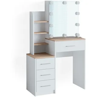 Vicco Schminktisch Conrada Weiß Sonoma Schminkspiegel 80x132 modern LED Beleuchtung Schlafzimmerkommode Schminkkommode Schublade Spiegelschrank Frisierkommode Make-Up-Tisch