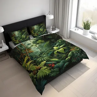 Generisch Bettwäsche Dschungel 135x200, Microfaser Bügelfreie Wald Bäum Blätter Botanisch Bettbezug und 1 Kissenbezüge 80 x 80, Bettwäsche-Sets 2teilig mit Reißverschluss GG3l