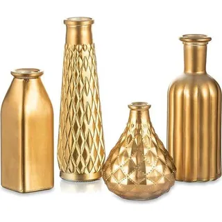 Famanu Glasvase Gold - Set von 4, 22 cm, moderne Mini-Vasen
