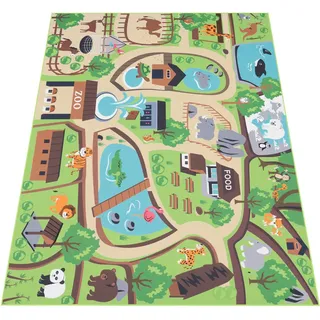 Paco Home Kinderteppich, für Kinderzimmer, Spiel-teppich, Zoo Mit Tiger, Bär, Löwe, Bunt 80x150 cm,