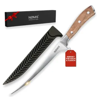 NØMIS Premium Filetiermesser Fisch | Filitiermesser scharf Fisch | Fischmesser | 18,5 cm Klinge aus Deutschem Edelstahl | Ausbeinmesser Profi für Fisch und Fleisch | Griff aus Zebraholz