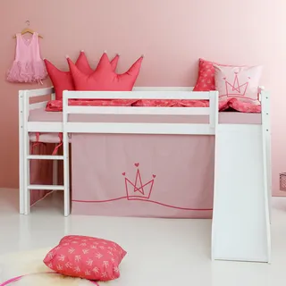 Hochbett HOPPEKIDS "«Princess»", weiß (weiß, pale rose, weiß, weiß), B:101cm H:9cm L:208cm, Bett: 100% Massivholz, Nordische Kiefer;Rutsche: MDF;Vorhang: 100% Baumwolle, Hochbetten, Hochbett, Rutsche & Vorhang Rosa und viel Auswahl