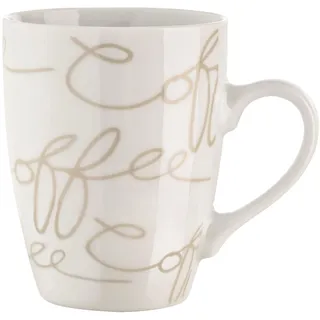 Home4You Kaffeetasse, Weiß - Porzellan - mit beigem Schriftzug