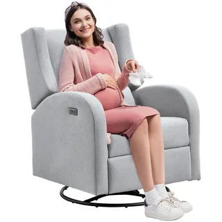 Vevor Elektrischer Ruhesessel mit Drehfunktion & Gleitfunktion, 113,4 kg Tragkraft, Drehsessel mit Gleitfunktion & Einstellbarem Winkel, mit Polyesteroberfläche für Wohnzimmer, Schlafzimmer, Hellgrau