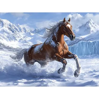 Diamond Painting Neuheiten 2025 Horse Diamond Painting Bastelset Erwachsene Schneeberg Diamant Painting Bilder Anfänger, Mosaik Set Erwachsene Cross Stickerei Malerei Home Wand Dekor 30x40cm W-957