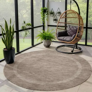 Outdoor Teppich Wetterfest Einfarbiges Design Terrasse Balkon Teppich Rund Küche Garten Sisal-Look Küchenteppich Läufer Flur, Größe: 200 cm Rund, Farbe: Braun