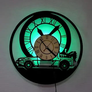 Smotly Vinyl Wanduhr,Auto Zeit Kunstuhr, mit 7-Ton-Licht, 12-Zoll-Auto kreative Uhr Wandgeschenk (mit Lichtern)