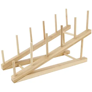Tellerständer Geschirrabtropfgestell Bambus Holz Abtropfgestell Schneidebrett Geschirr Tellerhalter Abtropfständer mit 5 Steckplätze Tellerregal für Teller, Tassen, Topfdeckel Küchenschrank Organizer