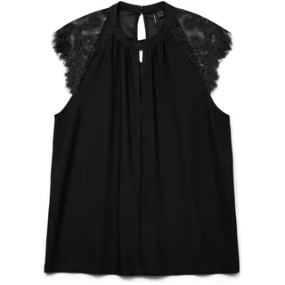 Vero Moda Vmmilla Sl Lace Tee Ga Noos Top, Schwarz, S