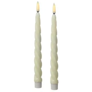 LED Stabkerzen Twist Tafelkerzen gedreht Echtwachs Dinnerkerzen 25cm creme 2St