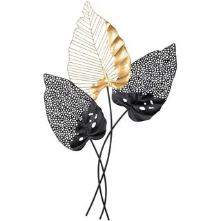 Casablanca by Gilde GILDE Metallbilder Wanddeko Bilder Metall – moderne Wanddekoration Wohnzimmer – Wandbild 3D Metallbild Wand Deko Blumen Blätter Wall Decoration 65 x 107 cm Farben: Schwarz Gold