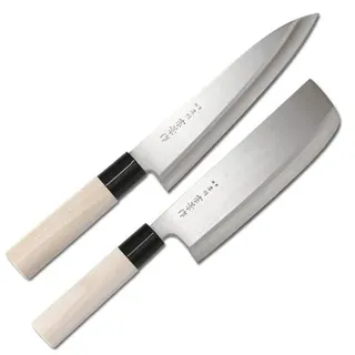 Chroma Haiku Home Japanisches Messerset – Gyuto & Nakiri, 2-teilig, Wa-Griff aus Naturholz, hochglanzpolierte Klingen mit Kanji-Gravur