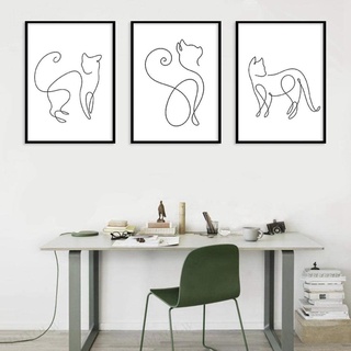 HMXQLW Abstrakte Linie Katze Wandbilder Minimalist Schwarz Weiß Bilder kunstdrucke Wohnzimmer Deko,Leinwandbilder Poster und Drucke Wandkunst Schlafzimmer Rahmenlos (3X60x80cm)