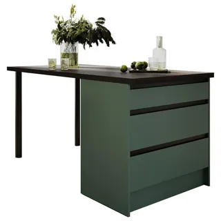 P & B Kücheninsel Troja, Grün, Schwarz, Holzwerkstoff, 3 Schublade(n) Schubladen, nur wie online abgebildet bestellbar, 180x91x90 cm, Küchen, Küchenmöbel, Kücheninseln