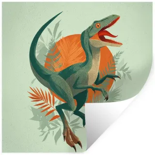 MuchoWow Wandsticker Dino - Blätter - Grafik - Grün (1 St), Wandaufkleber, Selbstklebend, Wohnzimmer, 80x80 cm 80 cm x 80 cm x 0.1 cm