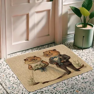 Fanciful Woodland Animal Fußmatte, Vintage-Stil, Biber, Hochzeit, Fußmatte für den Innen- und Außenbereich, rutschfest, saugfähig, Vordereingangsmatte, leicht zu reinigen, 73,2 x 43,2 cm